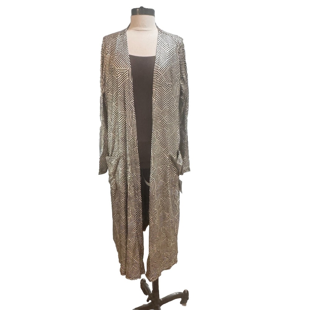 LuLaRoe NWT Sarah Duster Women's Large Cardigan Open Front Black Metallic Gold‎